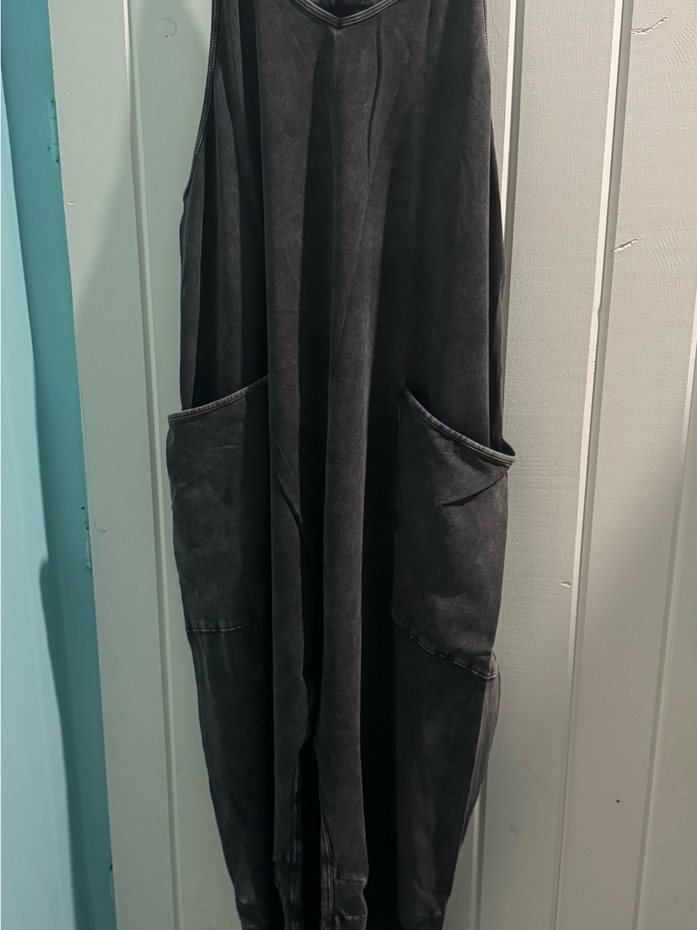 Free People Washed Black Utility Jumpsuit with Pockets